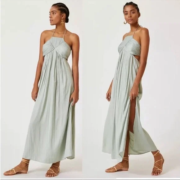 Anthropologie | Dresses | Green Halter Tieback Dress | Poshmark